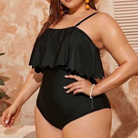 SHEIN Other - Flounce One Piece Black Swimsuit 1XL